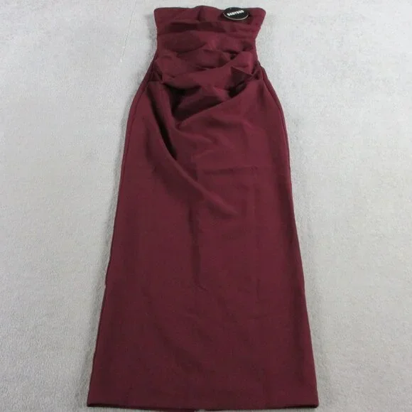 BABYBOO Yulia Maxi Dress Womens Medium Cherry Lacquer Red Split Back Pleat Front - Picture 3 of 8